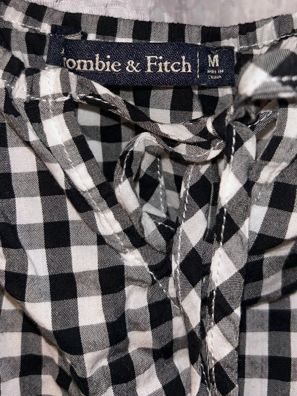 Abercrombie & Fitch Women’s Black & White Gingham Peplum Top - Medium